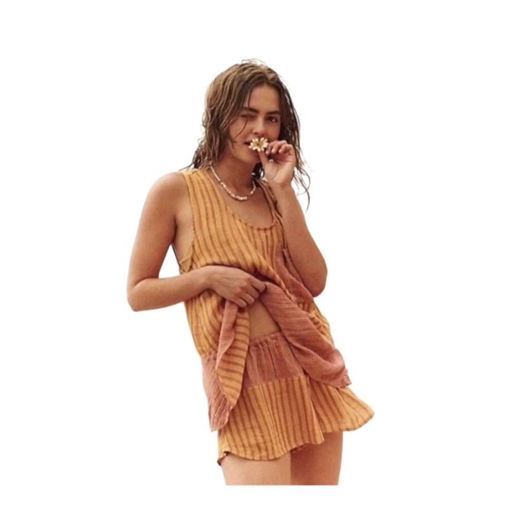 Free People Annabelle Striped Multicolor Gauzy Yarn Dye Set Shorts & Top Small